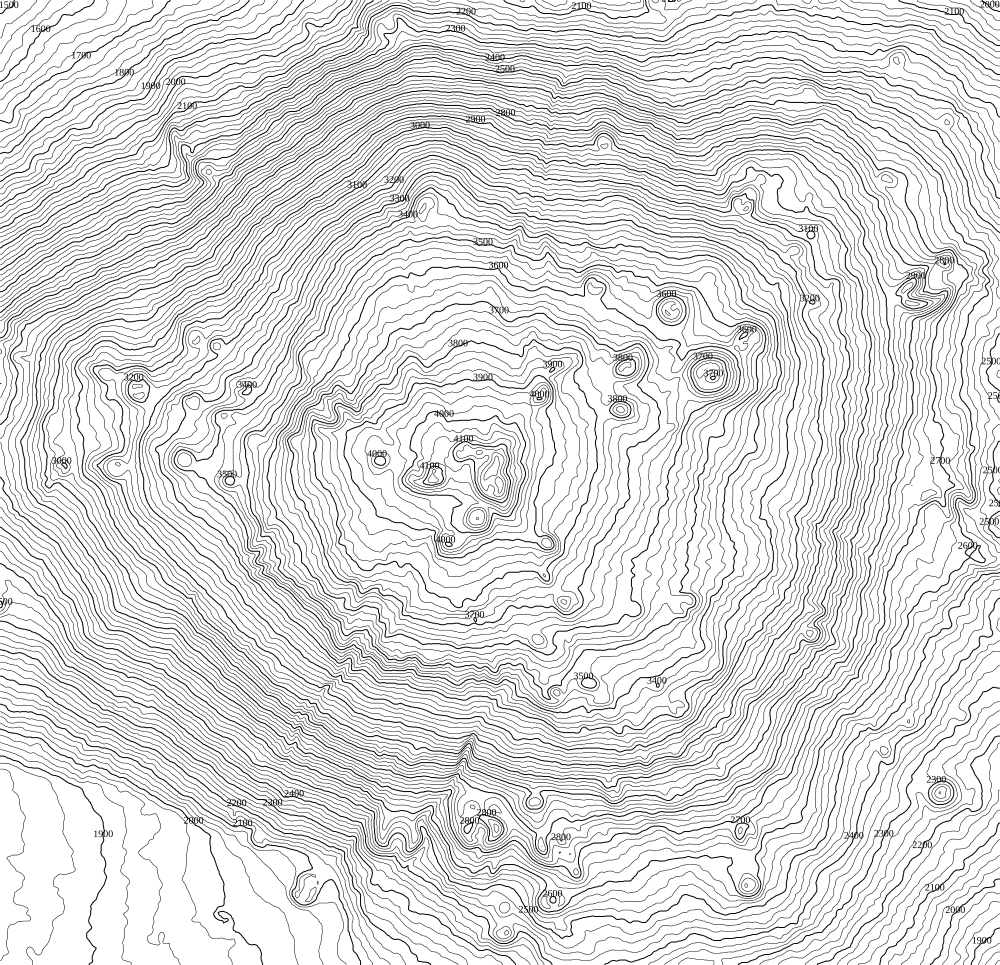 Höhenlinien von Mauna Kea
