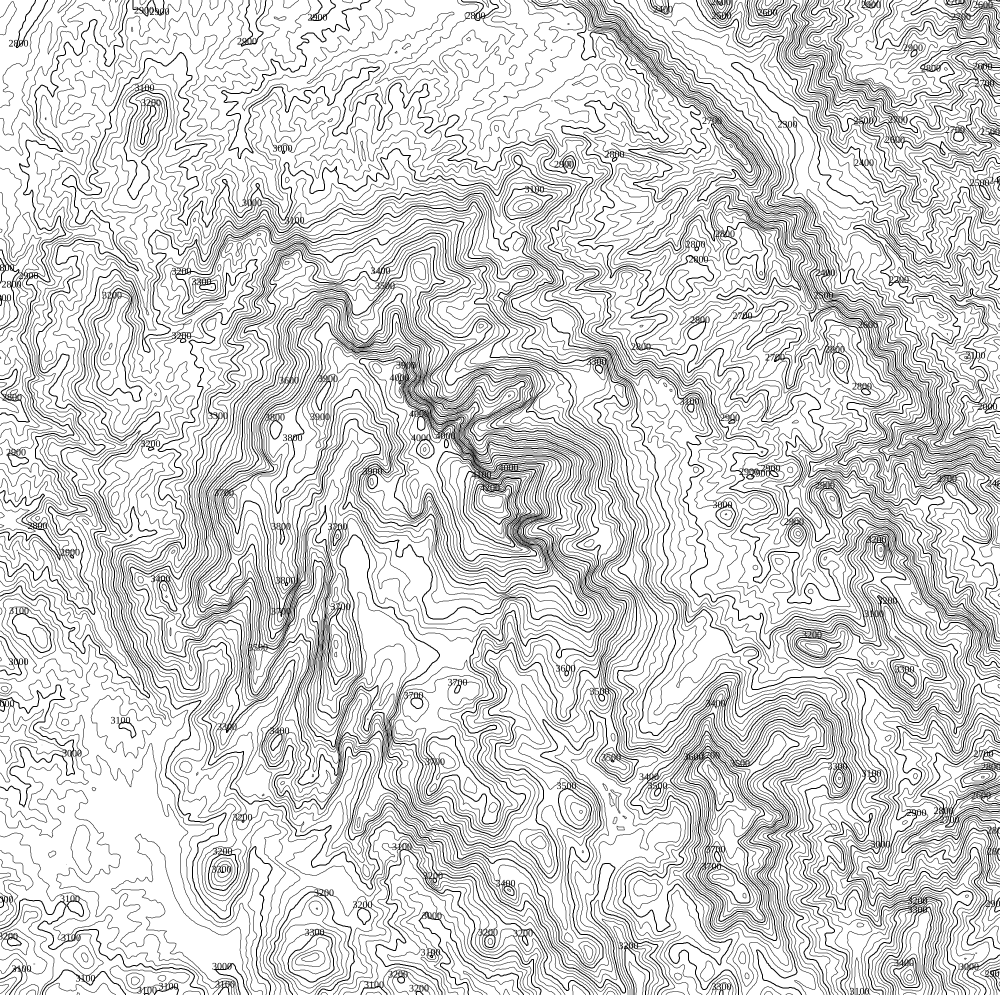 Höhenlinien von Pikes Peak