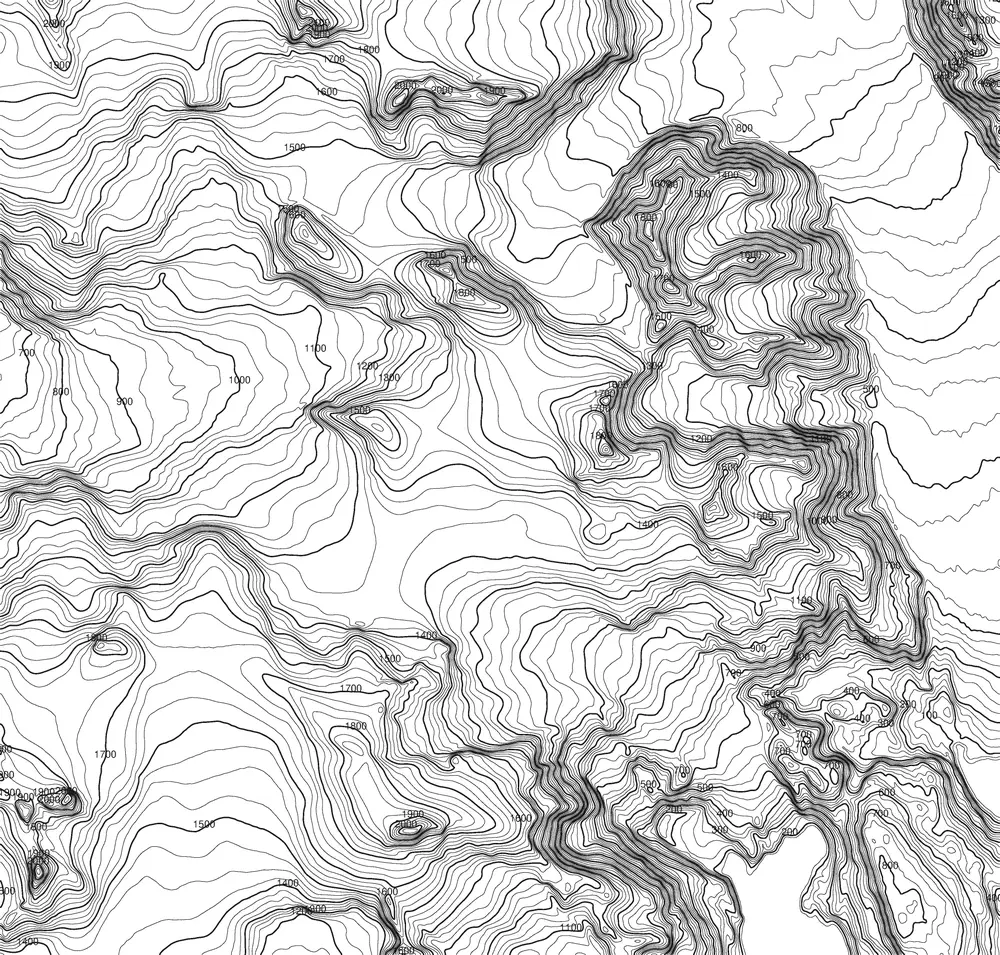 Contour lines of Torres del Paine