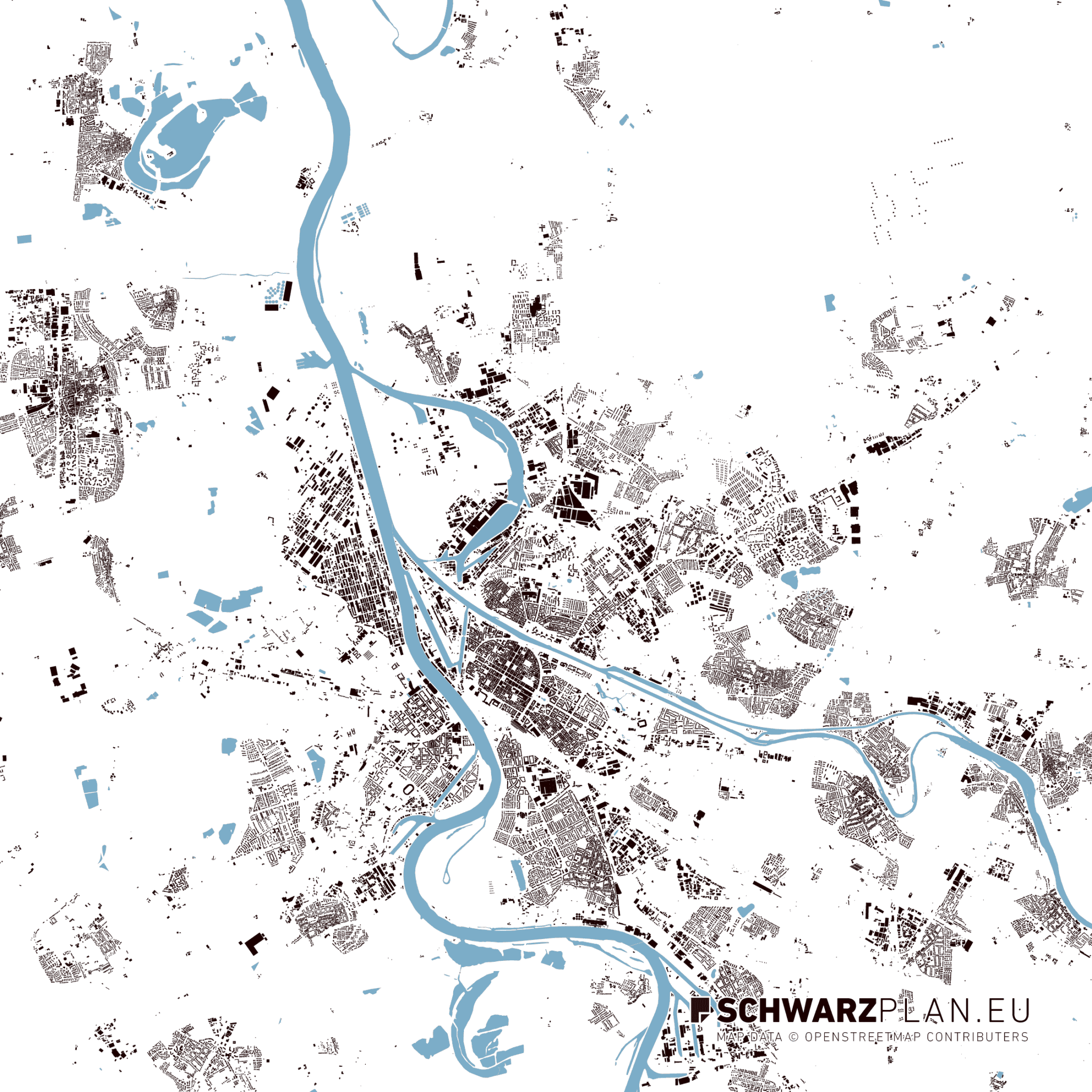 Schwarzplan & Lageplan von Mannheim – Ludwigshafen zum Download als PDF
