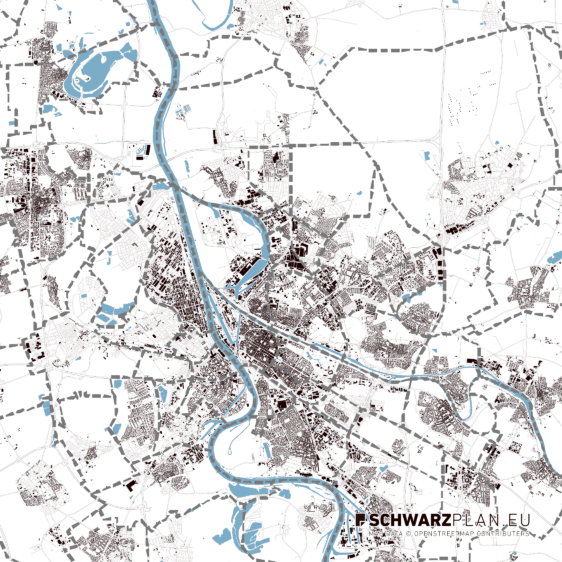 Schwarzplan von Mannheim   Ludwigshafen