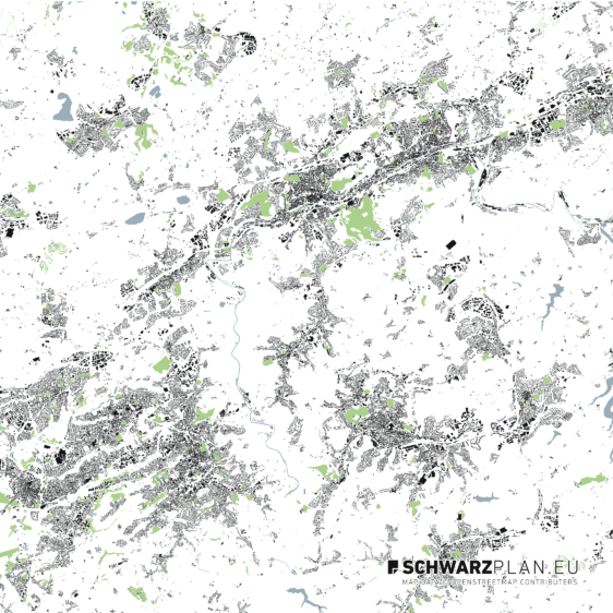 Schwarzplan von Wuppertal, Solingen & Remscheid