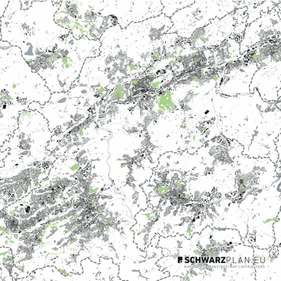 Schwarzplan von Wuppertal, Solingen & Remscheid
