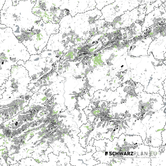 Schwarzplan von Wuppertal, Solingen & Remscheid
