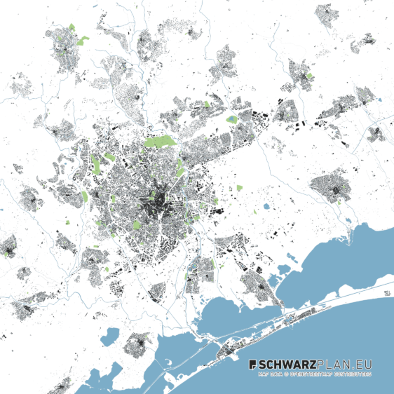 Schwarzplan von Montpellier und Lunel