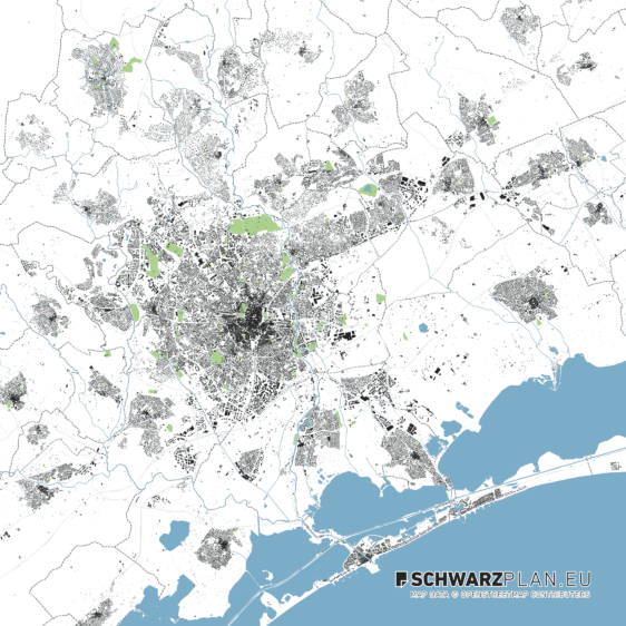Schwarzplan von Montpellier und Lunel