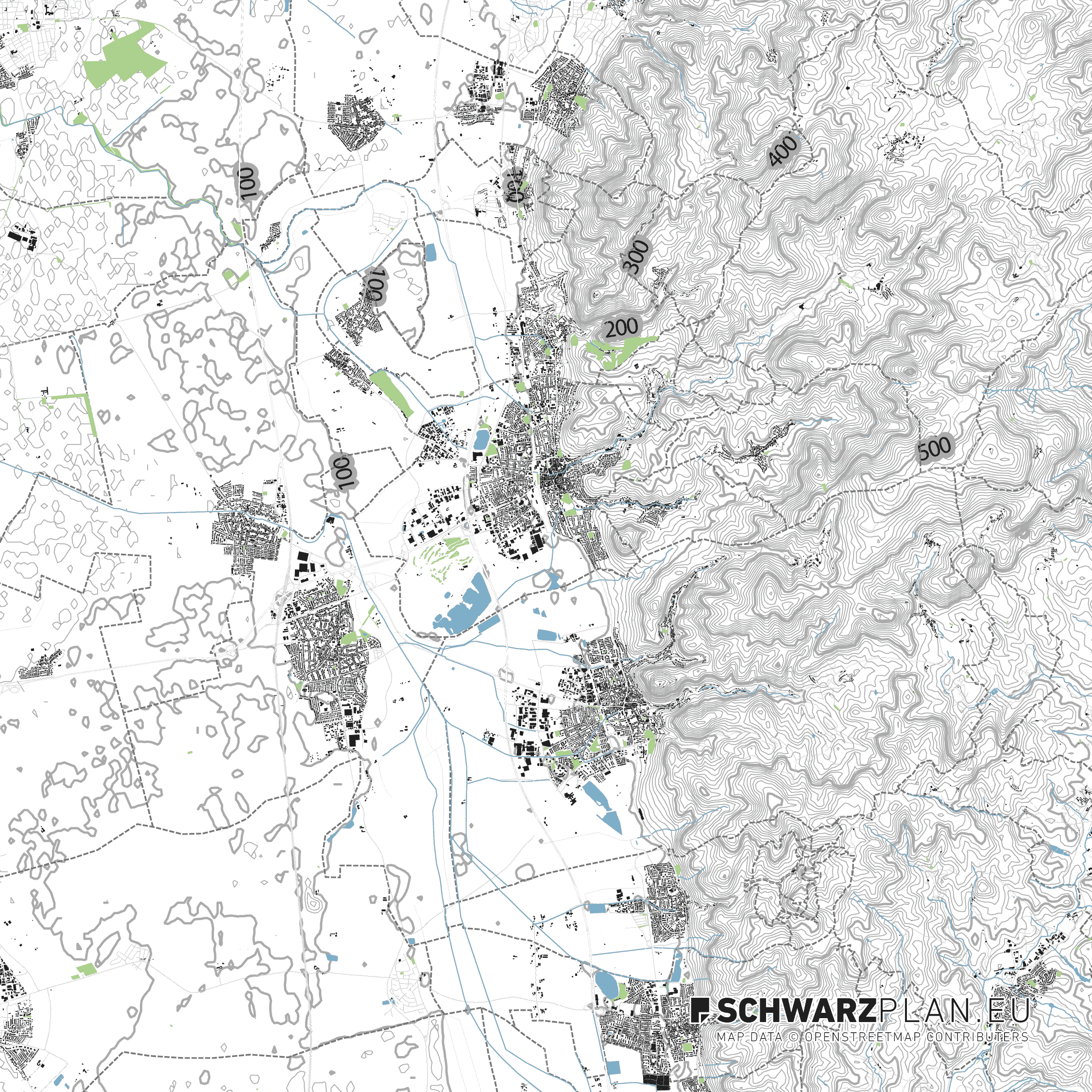 Lageplan mit Höhenlinien von Bensheim