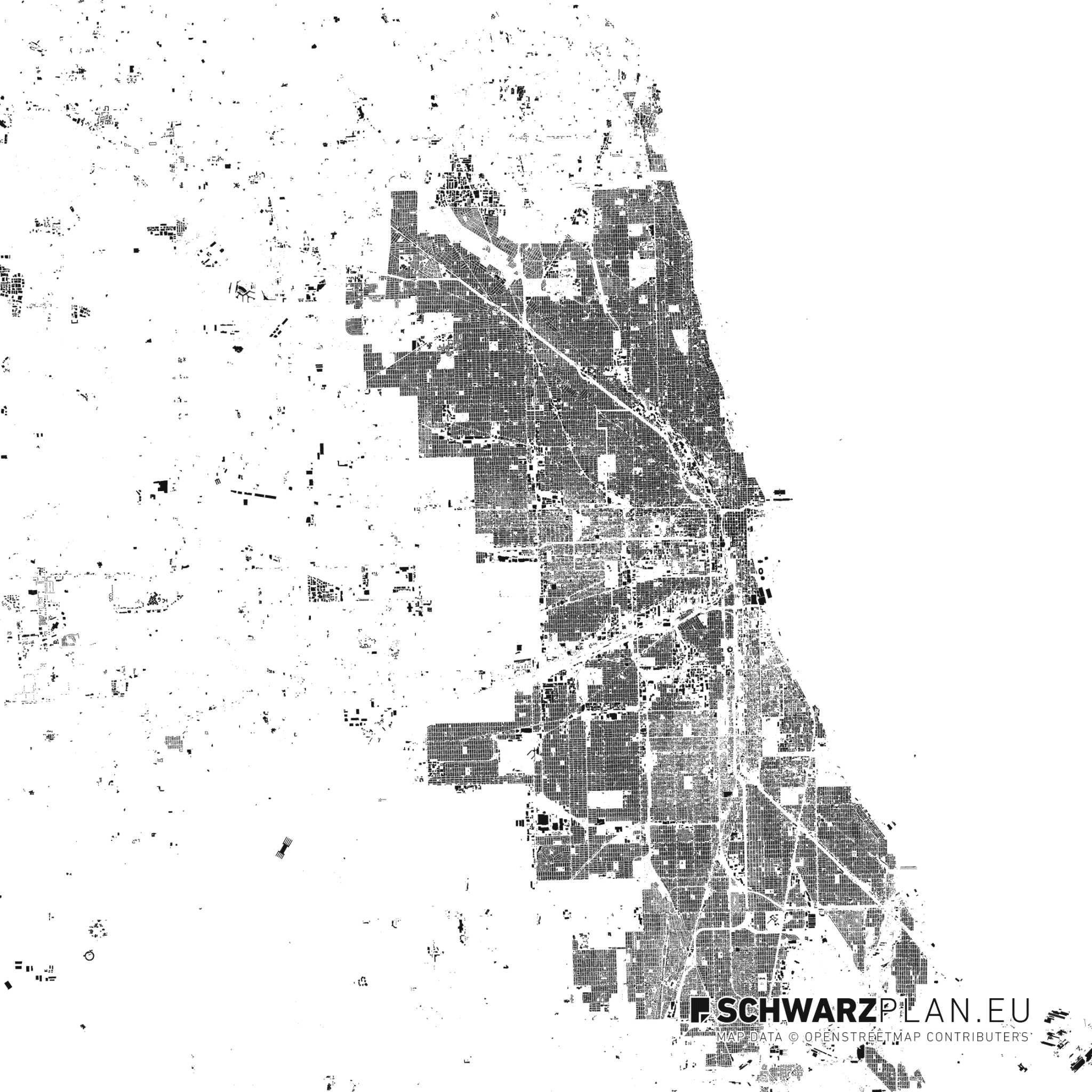 Schwarzplan & Lageplan von Chicago zum Download als PDF, 1200 000