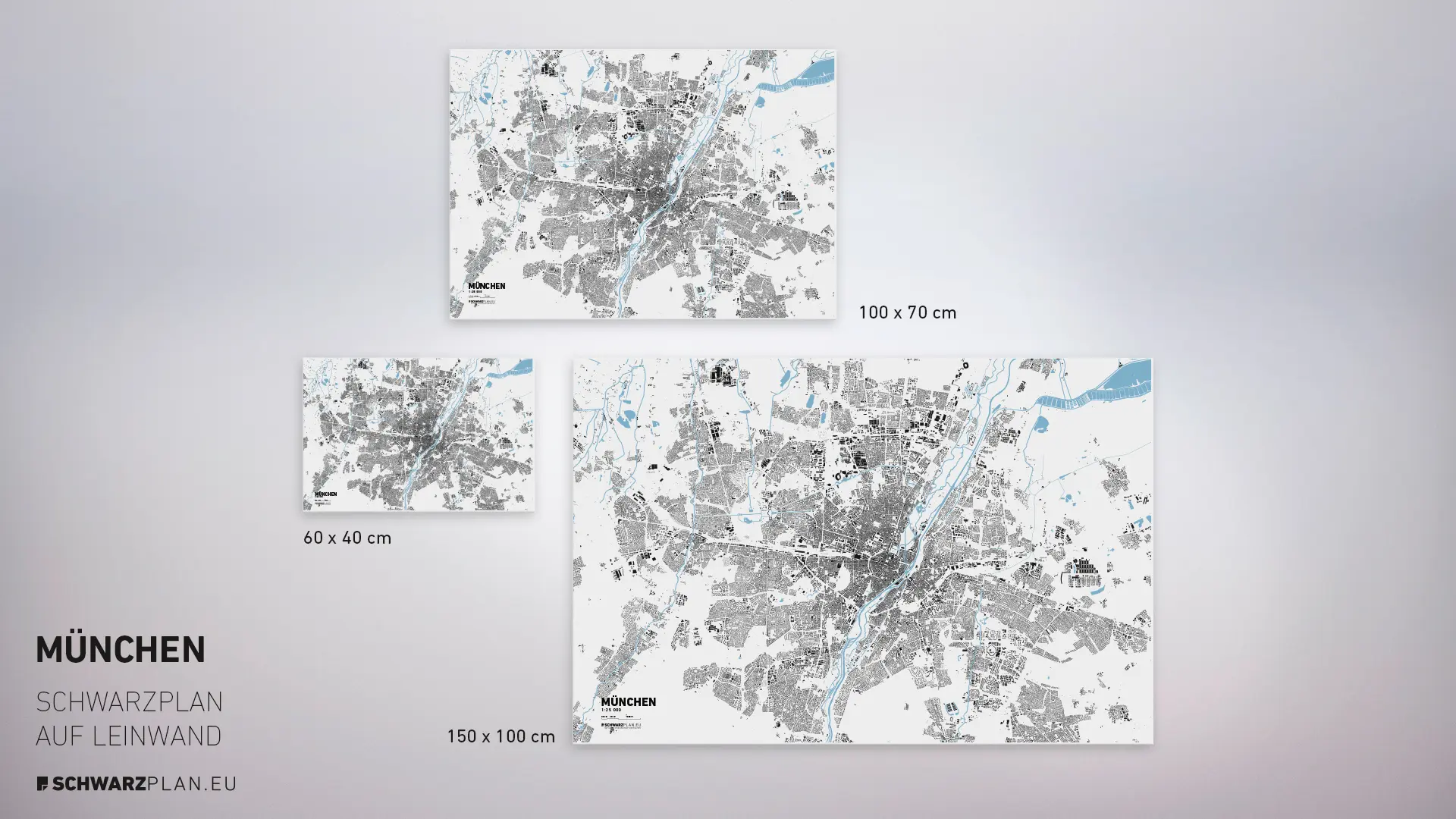 Stadtplan von München gedruckt auf Leinwand