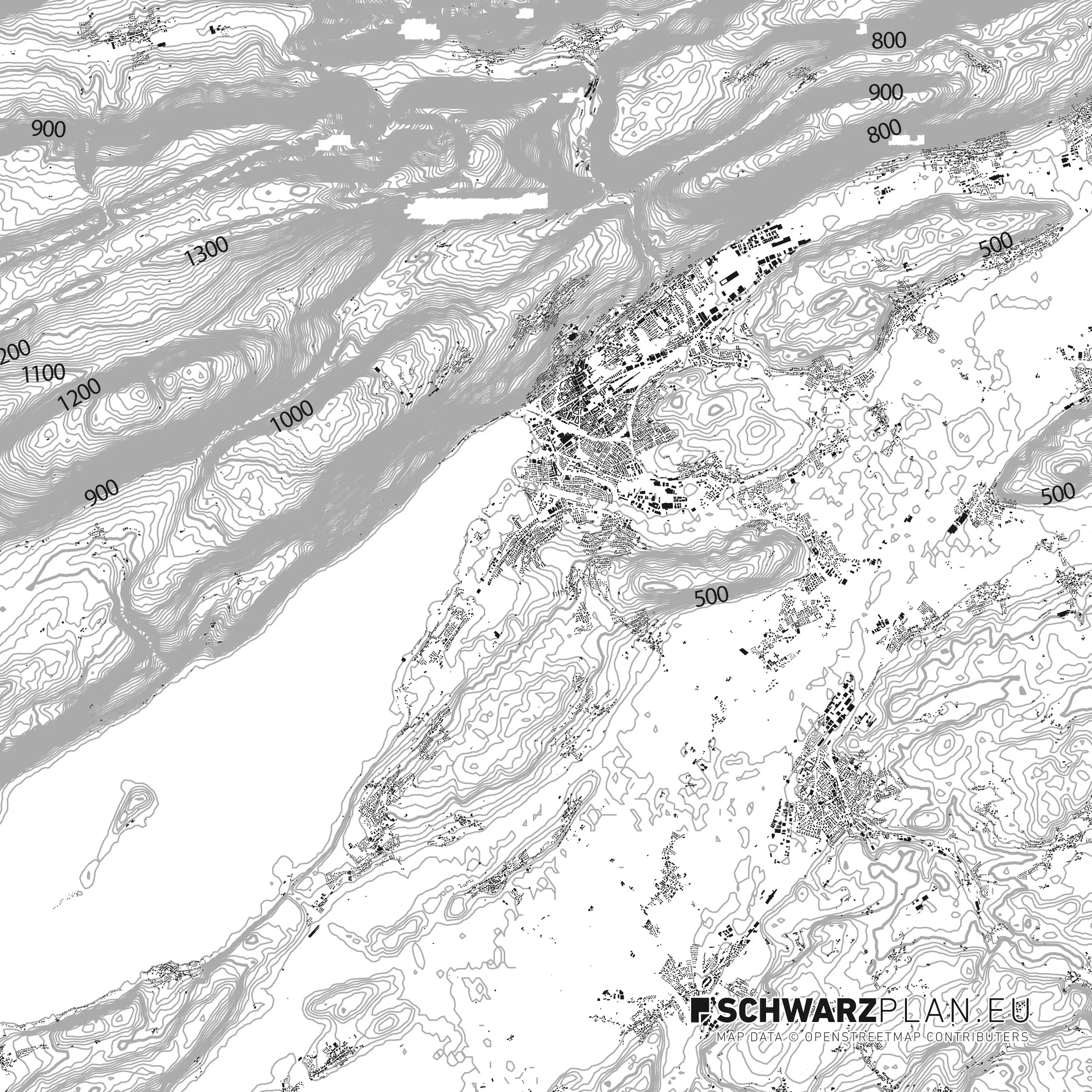 Schwarzplan von Biel in der Schweiz