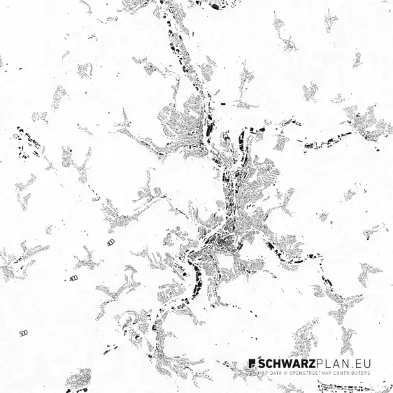 Schwarzplan von Siegen mit Höhenlinien