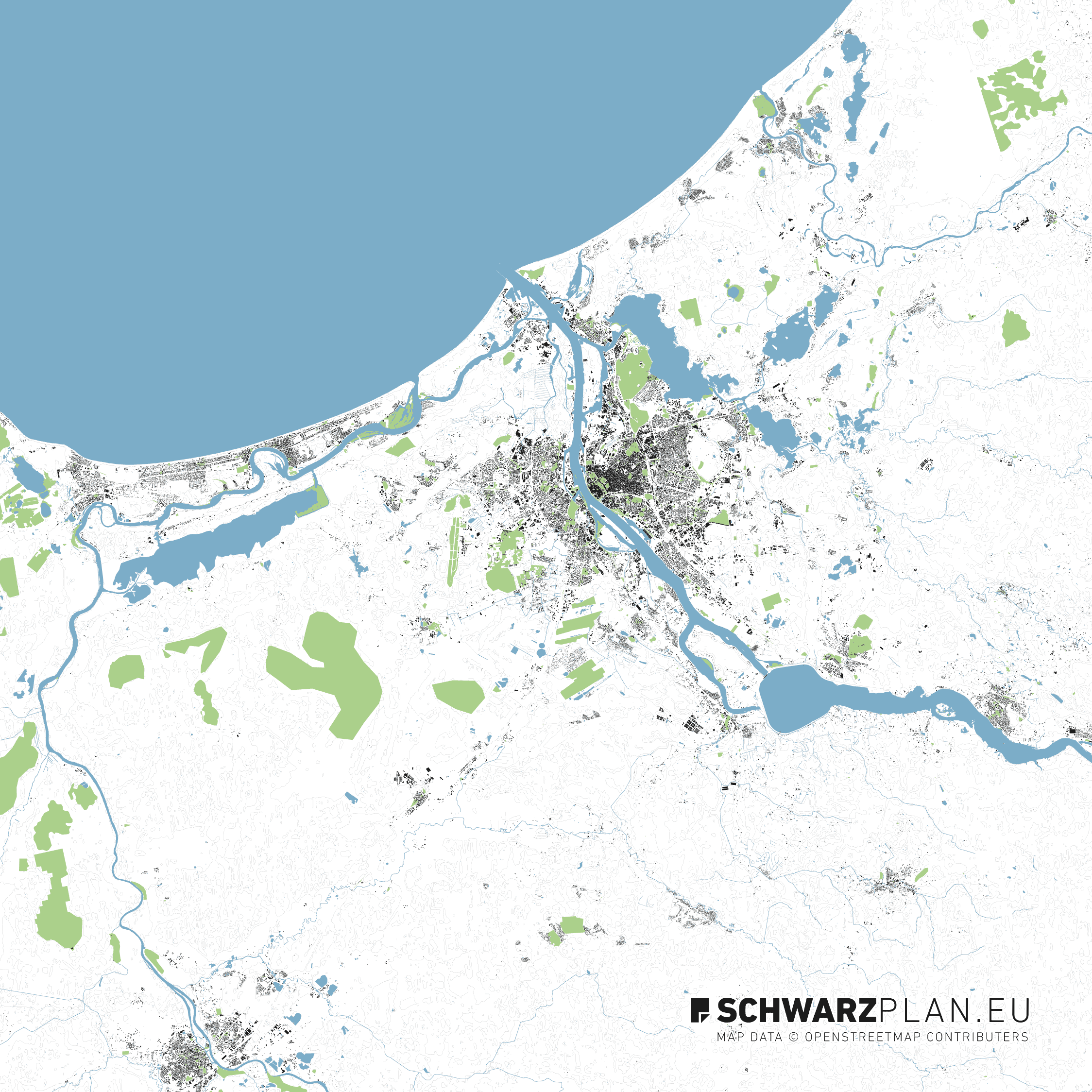 Lageplan von Riga mit Höhenlinien