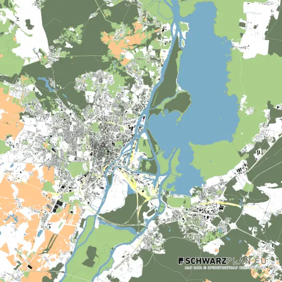 Lageplan von Stettin in Polen - Maßstab 1:100000