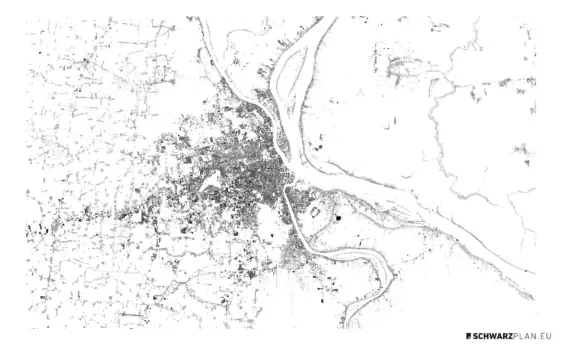 Schwarzplan von Phnom Penh, Kambodscha